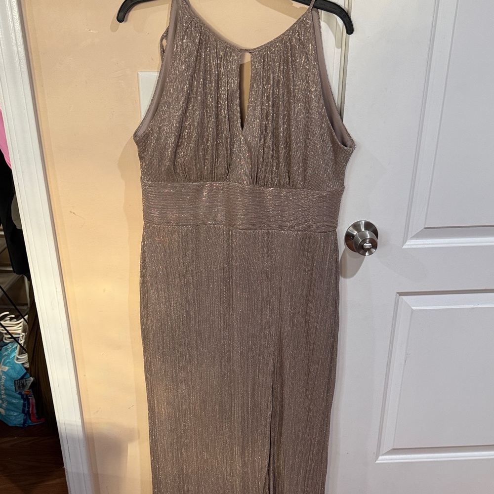 R&M Richards Shimmering Backless Tan Dress